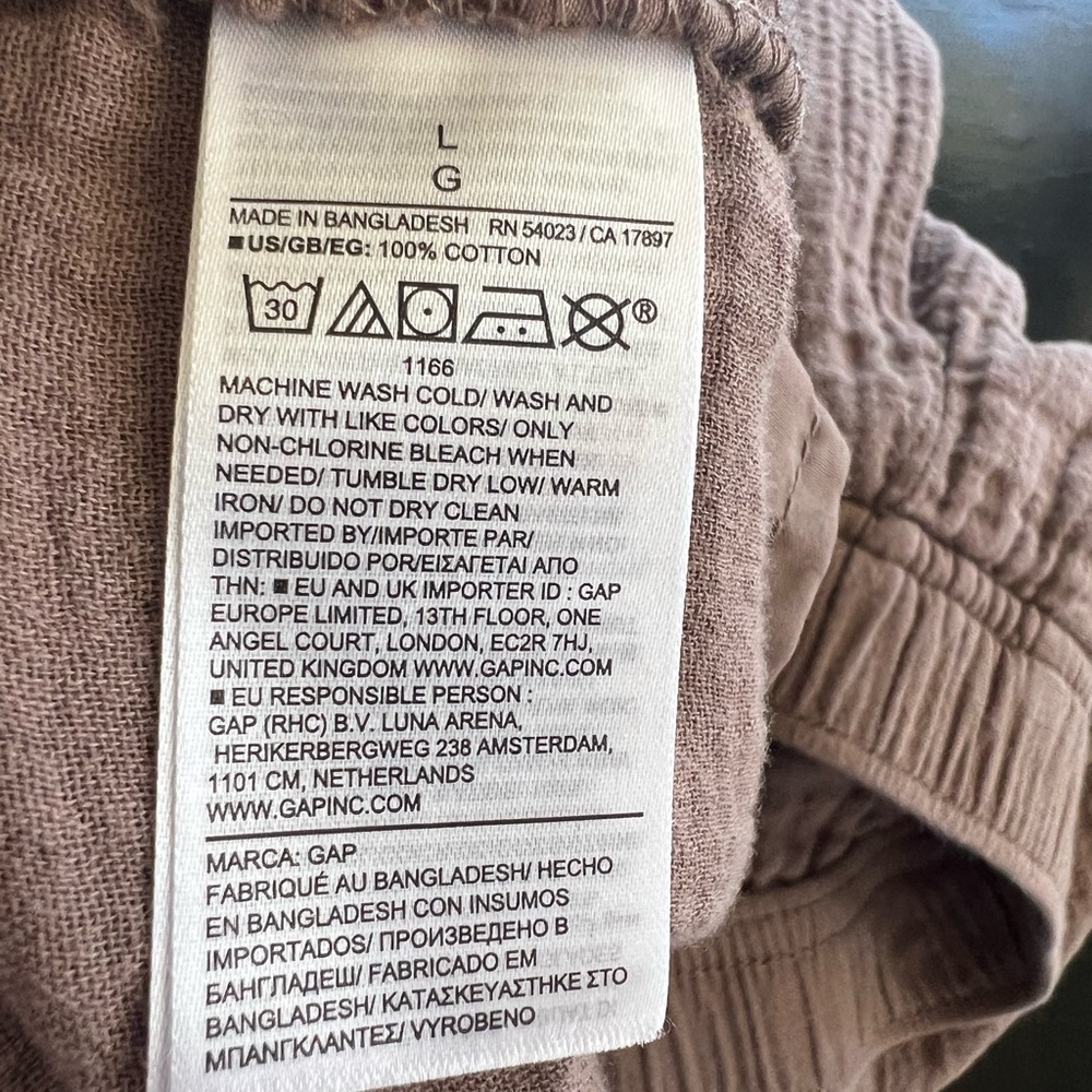 GAP Easy Gauze Barrel Pants Brown High Rise Elastic Waist L - Picture 3 of 10